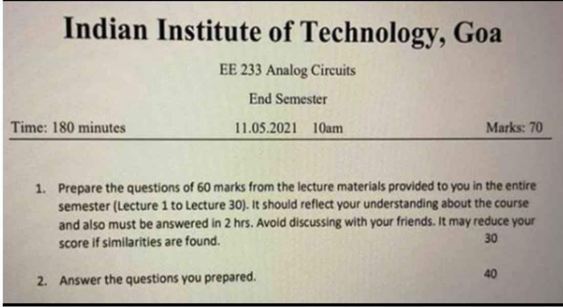 IIT Goa asked students to frame questions and answers them as well: New evaluation technique